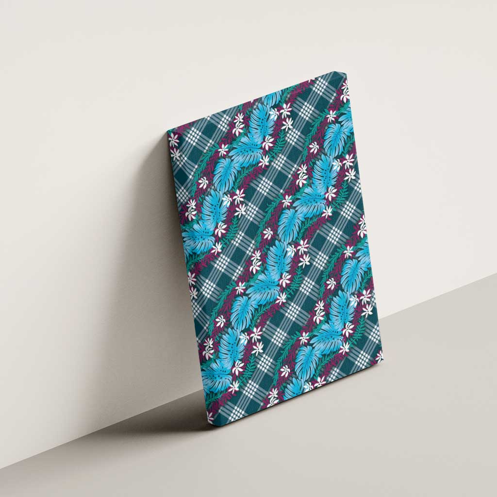 Polynesian Monstera Tiare Floral Canvas Wall Art Dark Teal Tropical Plaid LT01 - Polynesian Pride