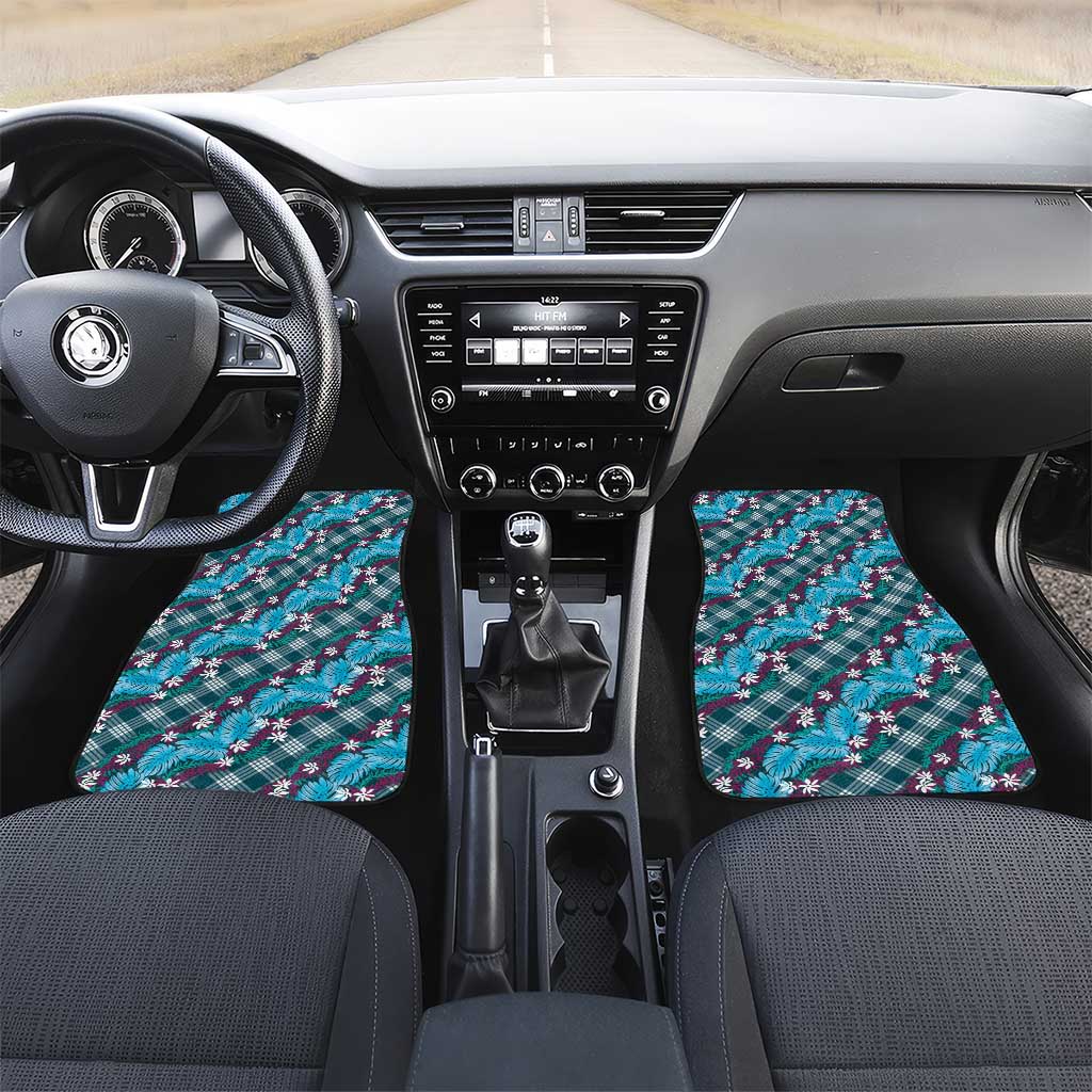 Polynesian Monstera Tiare Floral Car Mats Dark Teal Tropical Plaid LT01 Set 2pcs - Front Teal - Polynesian Pride