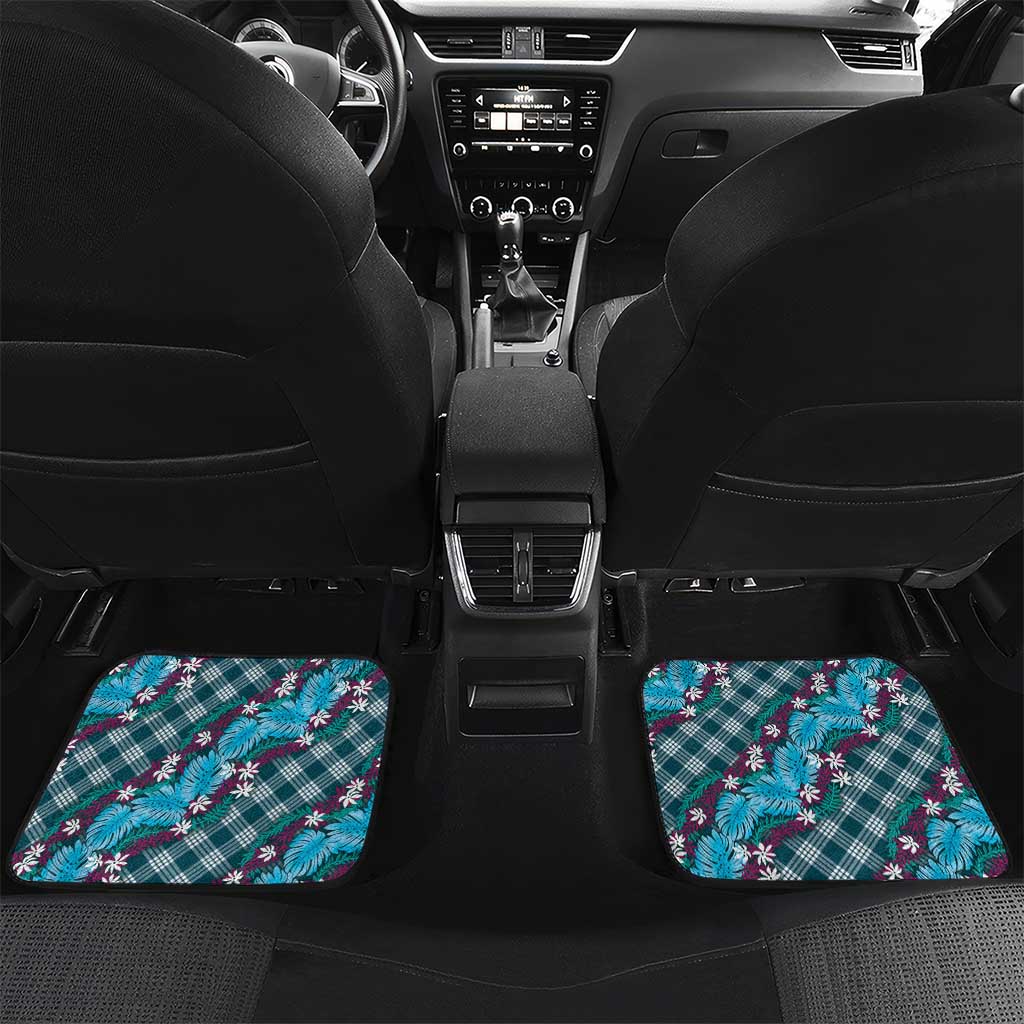 Polynesian Monstera Tiare Floral Car Mats Dark Teal Tropical Plaid LT01 Set 2pcs - Back Teal - Polynesian Pride