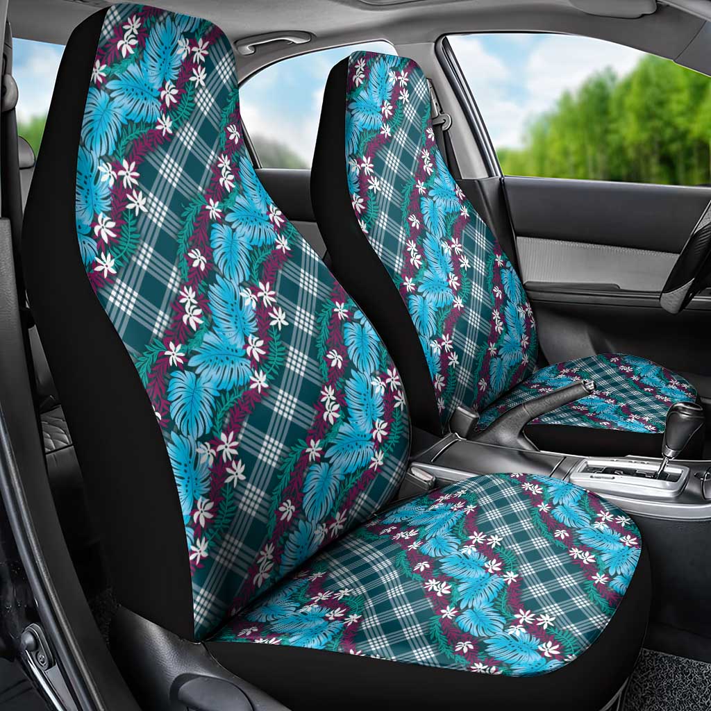 Polynesian Monstera Tiare Floral Car Seat Cover Dark Teal Tropical Plaid LT01 - Polynesian Pride