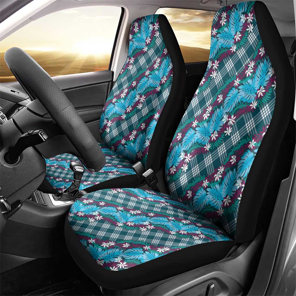Polynesian Monstera Tiare Floral Car Seat Cover Dark Teal Tropical Plaid LT01 - Polynesian Pride