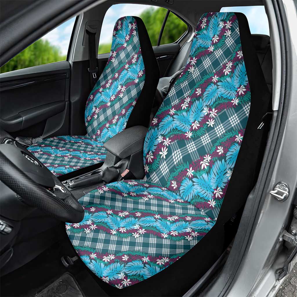 Polynesian Monstera Tiare Floral Car Seat Cover Dark Teal Tropical Plaid LT01 - Polynesian Pride