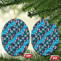 Polynesian Monstera Tiare Floral Ceramic Ornament Dark Teal Tropical Plaid LT01 Oval Teal - Polynesian Pride
