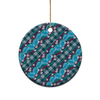 Polynesian Monstera Tiare Floral Ceramic Ornament Dark Teal Tropical Plaid LT01 - Polynesian Pride