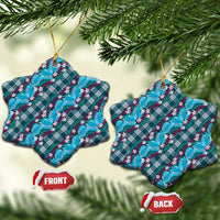 Polynesian Monstera Tiare Floral Ceramic Ornament Dark Teal Tropical Plaid LT01 Snow Flake Teal - Polynesian Pride