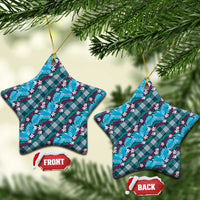 Polynesian Monstera Tiare Floral Ceramic Ornament Dark Teal Tropical Plaid LT01 Star Teal - Polynesian Pride