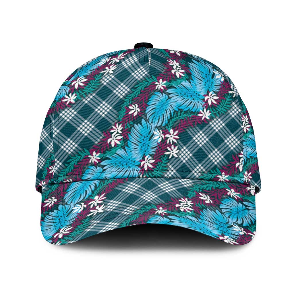 Polynesian Monstera Tiare Floral Classic Cap Dark Teal Tropical Plaid LT01 Universal Fit Teal - Polynesian Pride