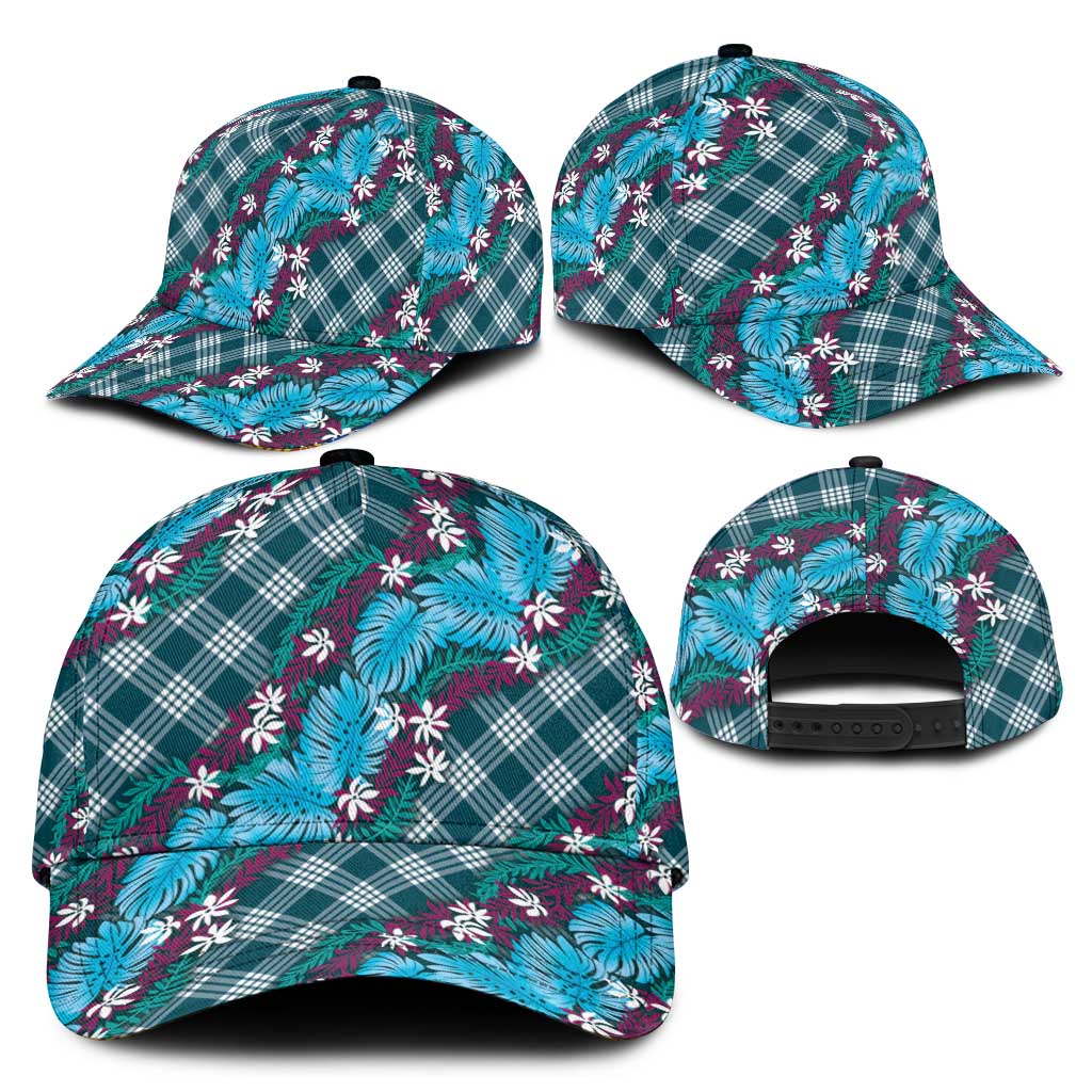 Polynesian Monstera Tiare Floral Classic Cap Dark Teal Tropical Plaid LT01 - Polynesian Pride