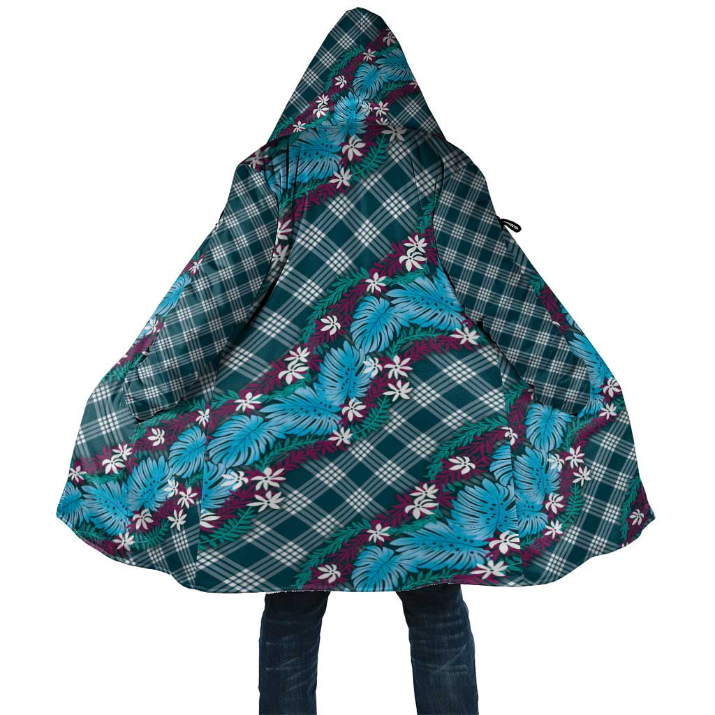 Polynesian Monstera Tiare Floral Cloak Dark Teal Tropical Plaid LT01 Unisex Teal - Polynesian Pride