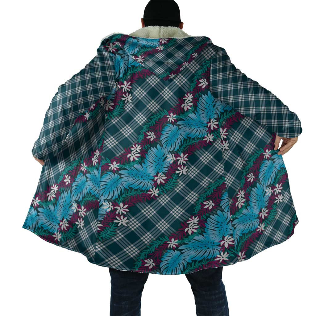 Polynesian Monstera Tiare Floral Cloak Dark Teal Tropical Plaid LT01 - Polynesian Pride