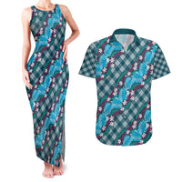 Polynesian Monstera Tiare Floral Couples Matching Tank Maxi Dress and Hawaiian Shirt Dark Teal Tropical Plaid LT01 Teal - Polynesian Pride