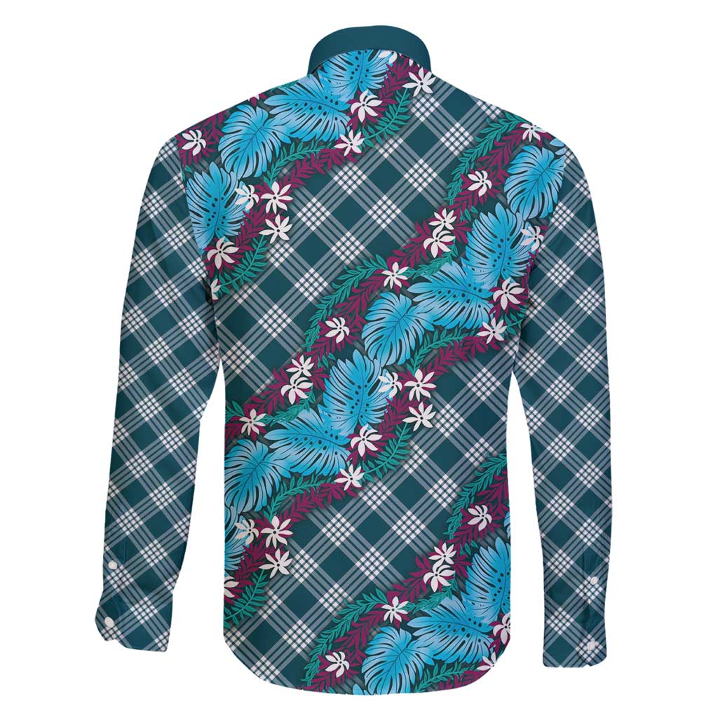 Polynesian Monstera Tiare Floral Family Matching Mermaid Dress and Hawaiian Shirt Dark Teal Tropical Plaid LT01 - Polynesian Pride