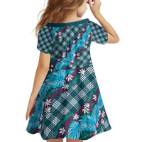 Polynesian Monstera Tiare Floral Family Matching Puletasi and Hawaiian Shirt Dark Teal Tropical Plaid - Polynesian Pride