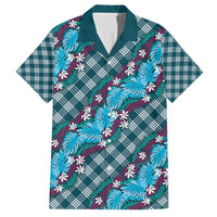 Polynesian Monstera Tiare Floral Family Matching Short Sleeve Bodycon Dress and Hawaiian Shirt Dark Teal Tropical Plaid - Polynesian Pride