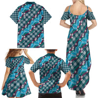 Polynesian Monstera Tiare Floral Family Matching Summer Maxi Dress and Hawaiian Shirt Dark Teal Tropical Plaid - Polynesian Pride