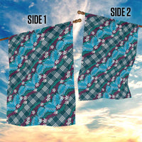 Polynesian Monstera Tiare Floral Garden Flag Dark Teal Tropical Plaid - Polynesian Pride