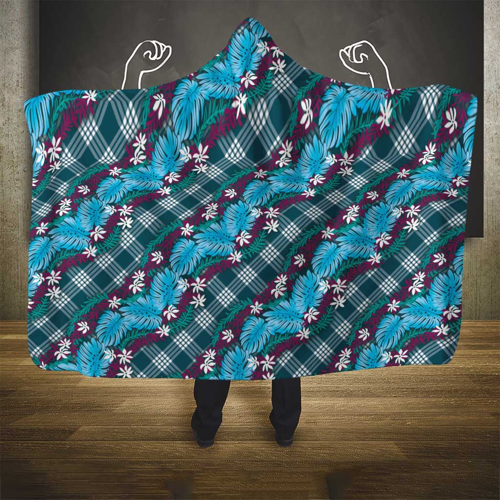 Polynesian Monstera Tiare Floral Hooded Blanket Dark Teal Tropical Plaid LT01 - Polynesian Pride