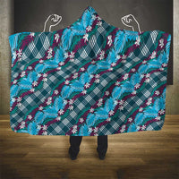 Polynesian Monstera Tiare Floral Hooded Blanket Dark Teal Tropical Plaid LT01 - Polynesian Pride