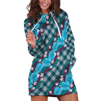 Polynesian Monstera Tiare Floral Hoodie Dress Dark Teal Tropical Plaid LT01 Teal - Polynesian Pride