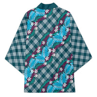 Polynesian Monstera Tiare Floral Kimono Dark Teal Tropical Plaid LT01 - Polynesian Pride