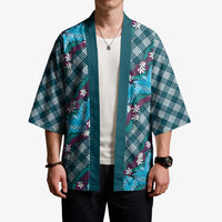 Polynesian Monstera Tiare Floral Kimono Dark Teal Tropical Plaid LT01 - Polynesian Pride