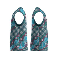 Polynesian Monstera Tiare Floral Christmas Knitted V-Neck Vest Dark Teal Tropical Plaid LT01 - Polynesian Pride