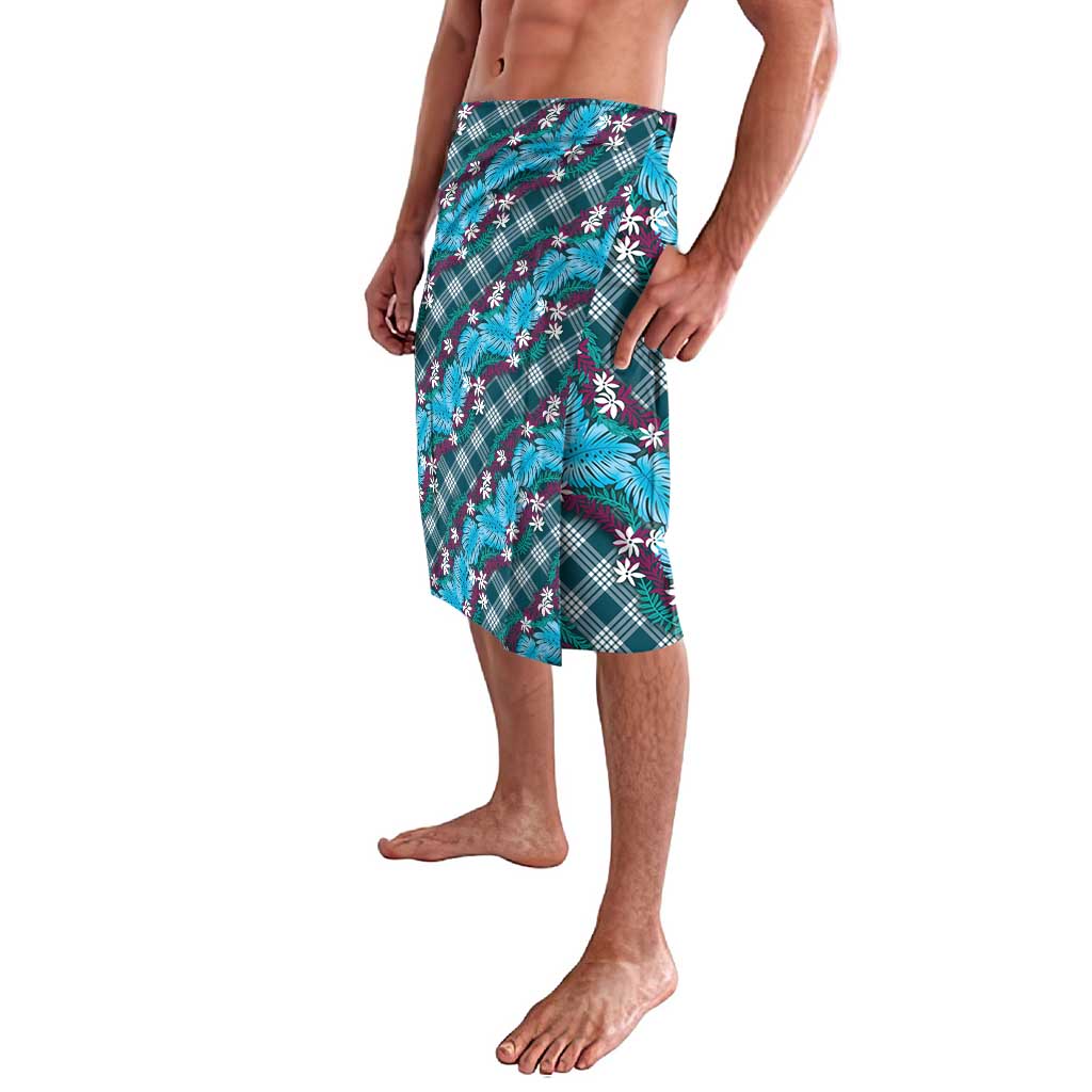 Polynesian Monstera Tiare Floral Lavalava Dark Teal Tropical Plaid - Polynesian Pride