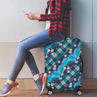 Polynesian Monstera Tiare Floral Luggage Cover Dark Teal Tropical Plaid - Polynesian Pride