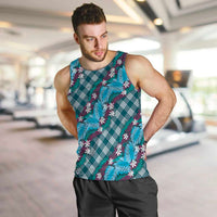 Polynesian Monstera Tiare Floral Men Tank Top Dark Teal Tropical Plaid LT01 Teal - Polynesian Pride