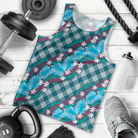 Polynesian Monstera Tiare Floral Men Tank Top Dark Teal Tropical Plaid LT01 - Polynesian Pride
