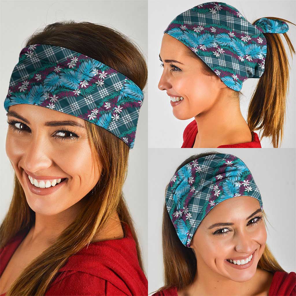 Polynesian Monstera Tiare Floral Neck Gaiter Dark Teal Tropical Plaid LT01 - Polynesian Pride