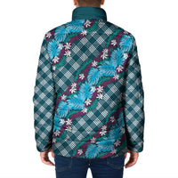 Polynesian Monstera Tiare Floral Padded Jacket Dark Teal Tropical Plaid LT01 - Polynesian Pride