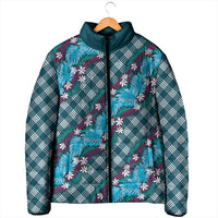 Polynesian Monstera Tiare Floral Padded Jacket Dark Teal Tropical Plaid LT01 - Polynesian Pride