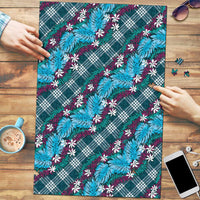 Polynesian Monstera Tiare Floral Puzzle Dark Teal Tropical Plaid LT01 Teal - Polynesian Pride