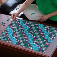 Polynesian Monstera Tiare Floral Puzzle Dark Teal Tropical Plaid LT01 - Polynesian Pride