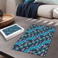 Polynesian Monstera Tiare Floral Puzzle Dark Teal Tropical Plaid LT01 - Polynesian Pride