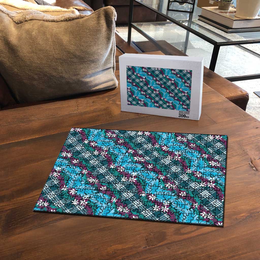 Polynesian Monstera Tiare Floral Puzzle Dark Teal Tropical Plaid LT01 - Polynesian Pride