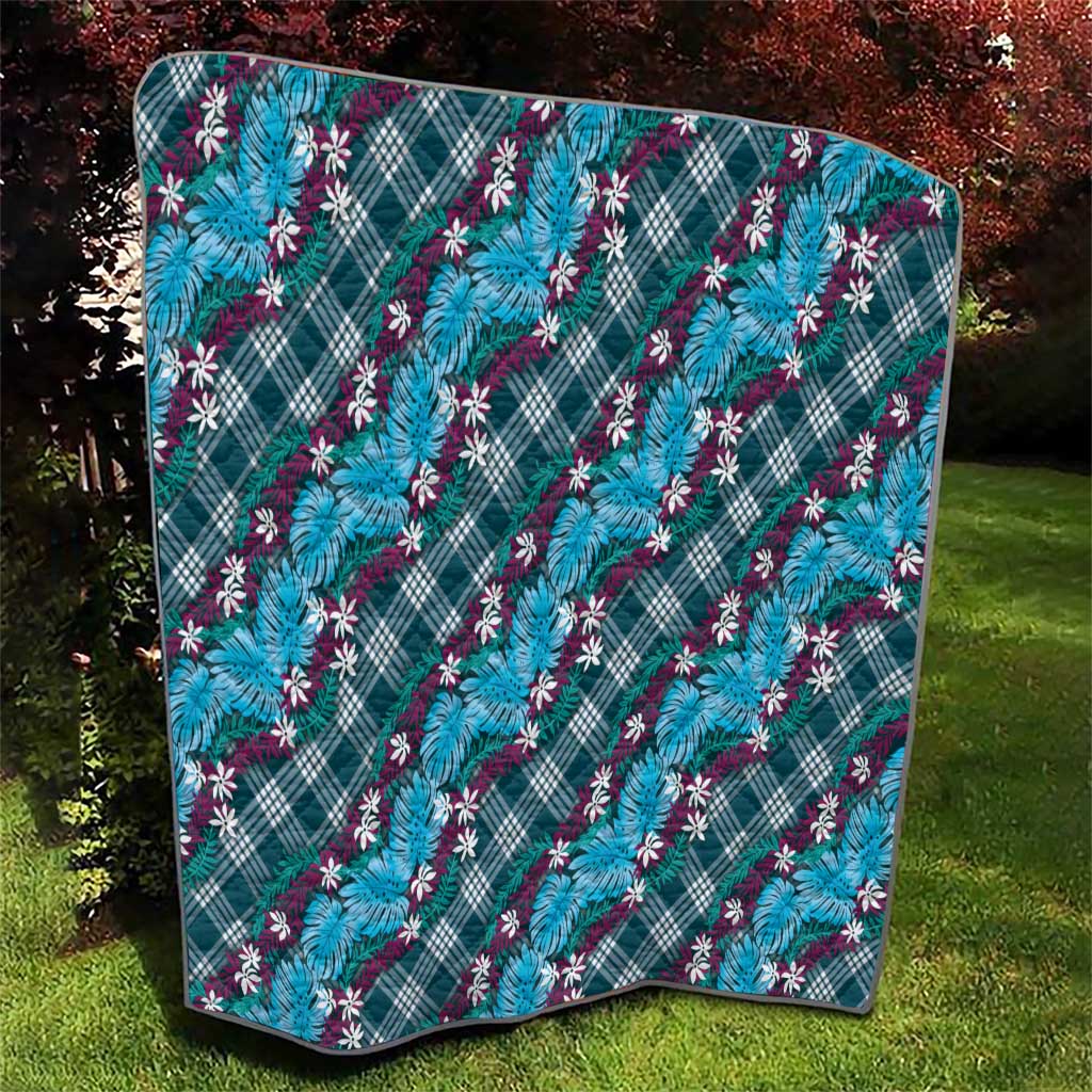 Polynesian Monstera Tiare Floral Quilt Dark Teal Tropical Plaid - Polynesian Pride