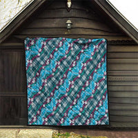 Polynesian Monstera Tiare Floral Quilt Dark Teal Tropical Plaid - Polynesian Pride