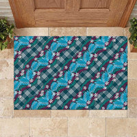 Polynesian Monstera Tiare Floral Rubber Doormat Dark Teal Tropical Plaid LT01 Teal - Polynesian Pride