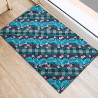 Polynesian Monstera Tiare Floral Rubber Doormat Dark Teal Tropical Plaid LT01 - Polynesian Pride