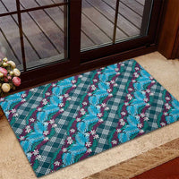 Polynesian Monstera Tiare Floral Rubber Doormat Dark Teal Tropical Plaid LT01 - Polynesian Pride