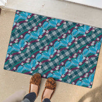 Polynesian Monstera Tiare Floral Rubber Doormat Dark Teal Tropical Plaid LT01 - Polynesian Pride