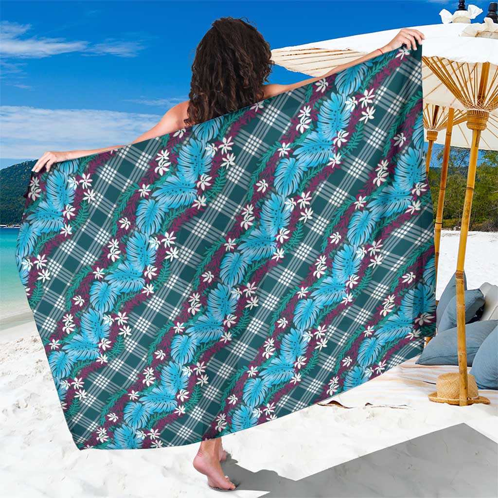 Polynesian Monstera Tiare Floral Sarong Dark Teal Tropical Plaid LT01 One Size 44 x 66 inches Teal - Polynesian Pride
