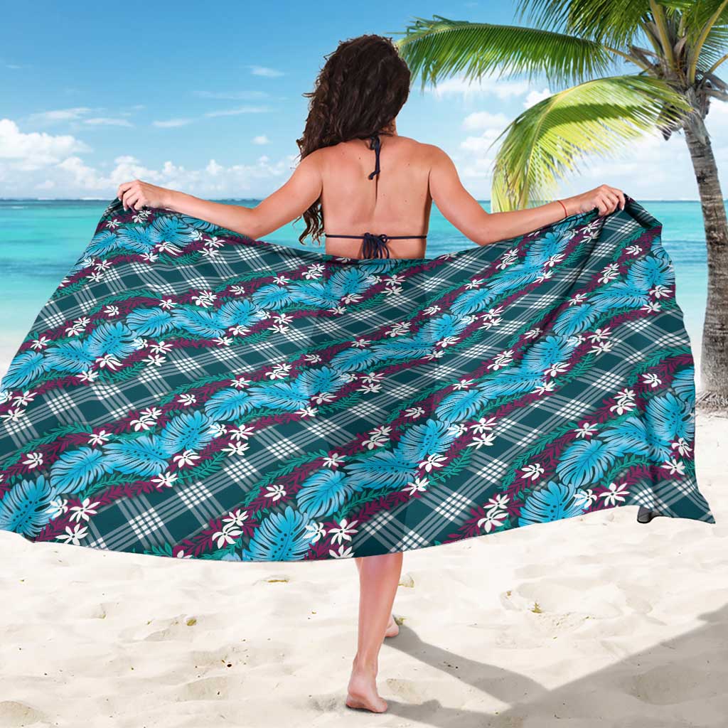 Polynesian Monstera Tiare Floral Sarong Dark Teal Tropical Plaid LT01 - Polynesian Pride