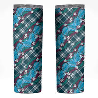 Polynesian Monstera Tiare Floral Skinny Tumbler Dark Teal Tropical Plaid LT01 Teal - Polynesian Pride