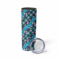 Polynesian Monstera Tiare Floral Skinny Tumbler Dark Teal Tropical Plaid LT01 - Polynesian Pride