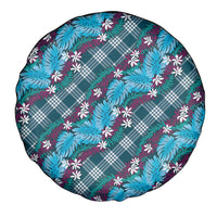 Polynesian Monstera Tiare Floral Spare Tire Cover Dark Teal Tropical Plaid - Polynesian Pride