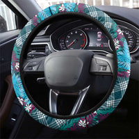 Polynesian Monstera Tiare Floral Steering Wheel Cover Dark Teal Tropical Plaid LT01 - Polynesian Pride