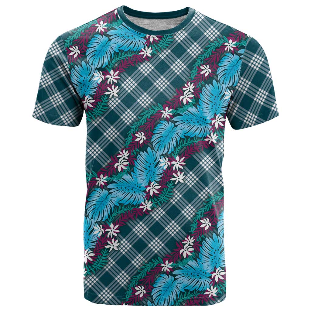Polynesian Monstera Tiare Floral T Shirt Dark Teal Tropical Plaid LT01 Teal - Polynesian Pride